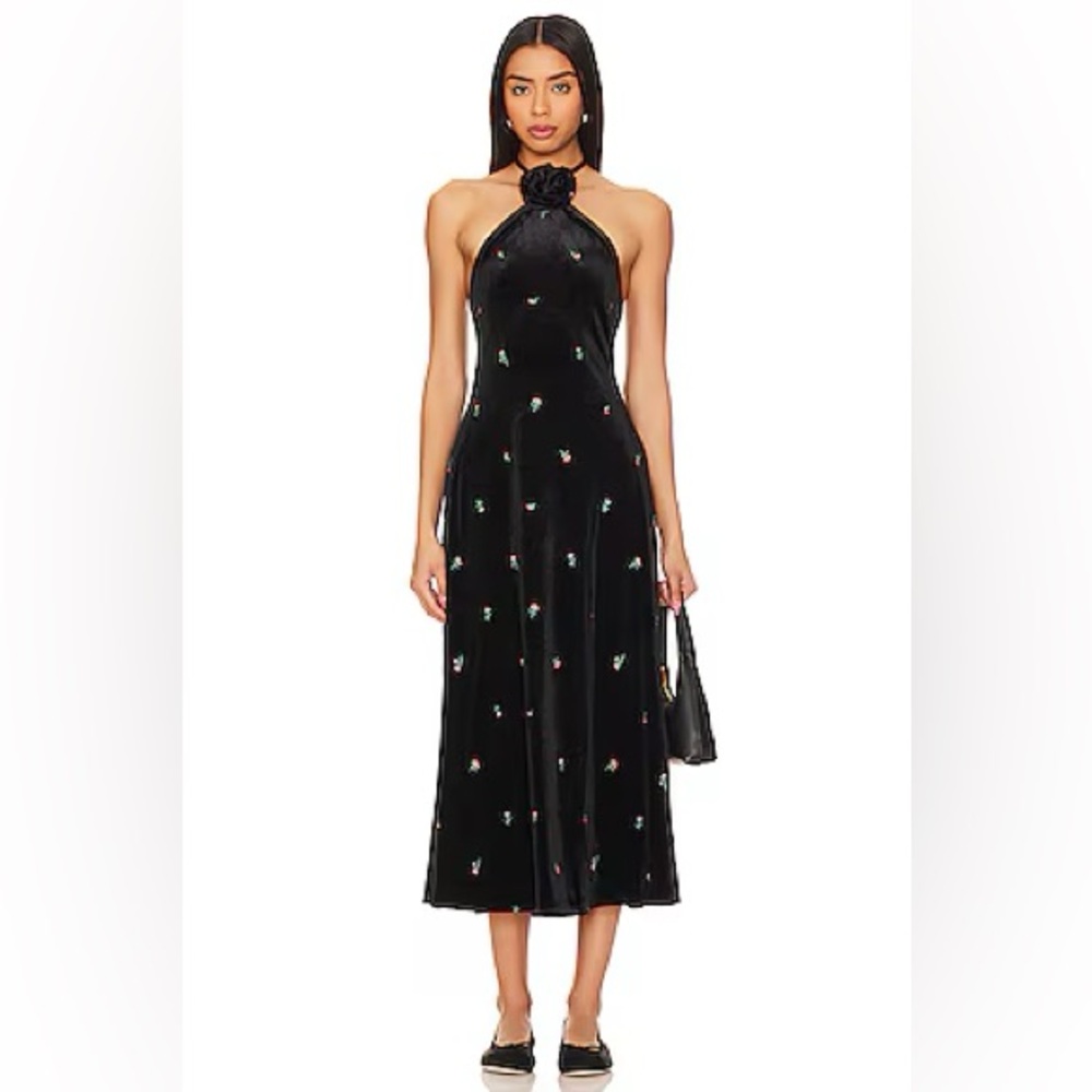 WeWoreWhat High Neck Flower Dress Black Embroidered MSRP $168